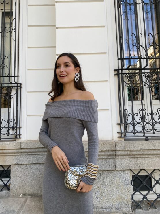 Vestido de punto bardot gris - Imagen 3