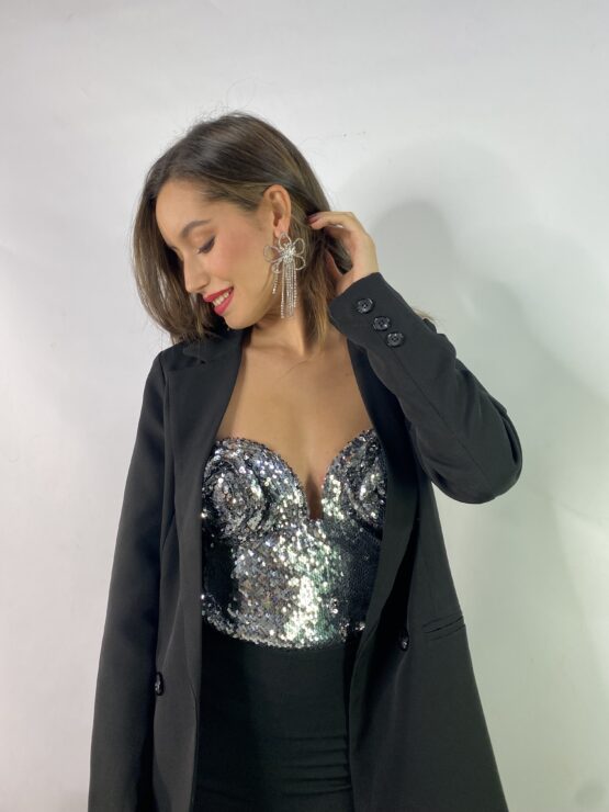 Corset roses lentejuelas plata - Imagen 3