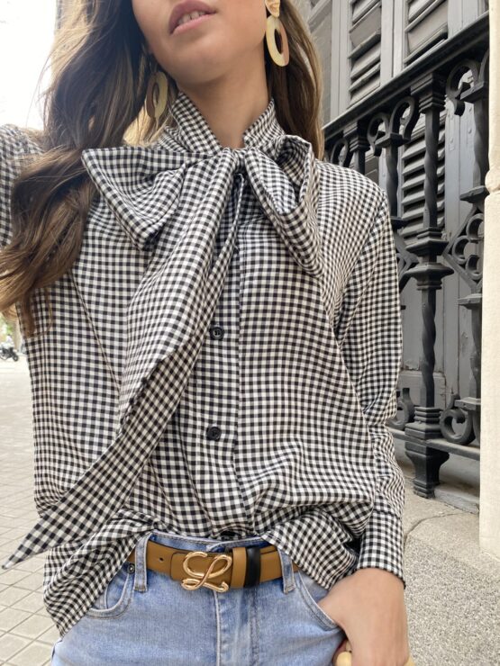 Blusa lazada cuadro Vichy negra - Imagen 2