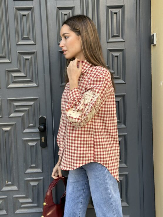 Camisa  Vichy bordada Florencia rouge - Imagen 4