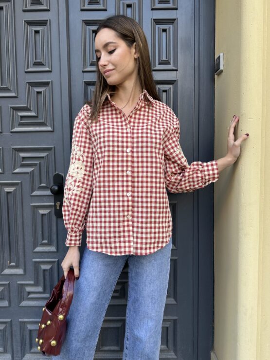 Camisa  Vichy bordada Florencia rouge - Imagen 7