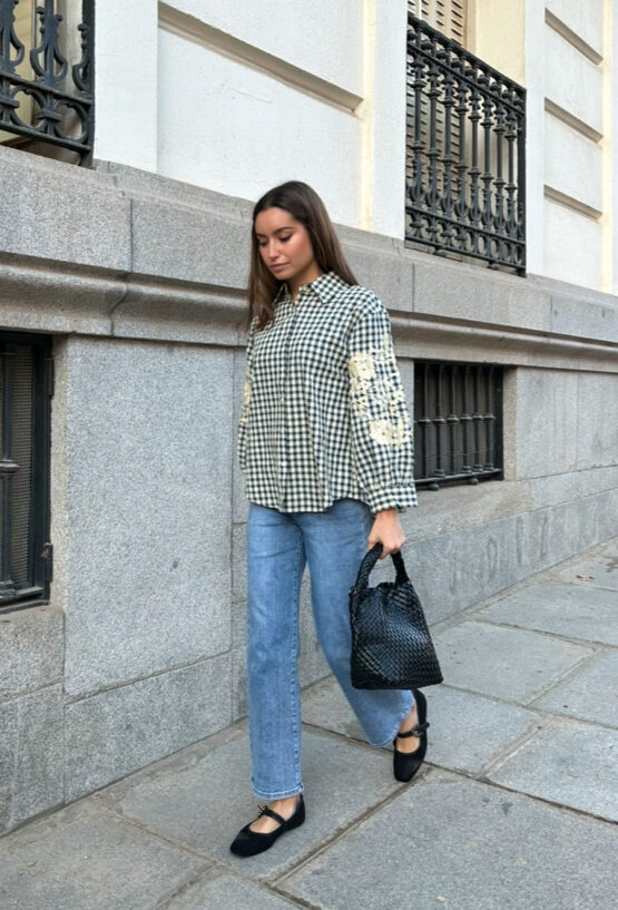 Camisa Vichy bordada Florencia azul marino - Imagen 7