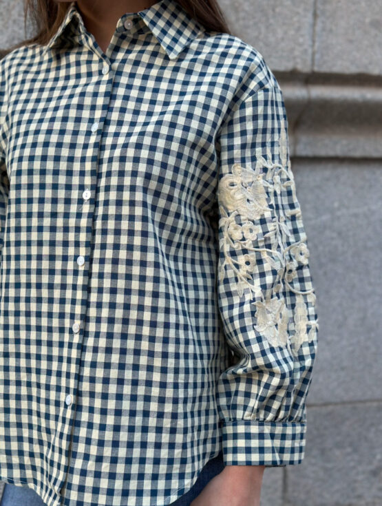 Camisa Vichy bordada Florencia azul marino - Imagen 3