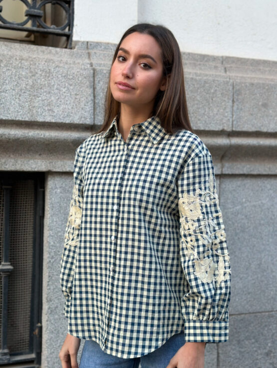 Camisa Vichy bordada Florencia azul marino - Imagen 4
