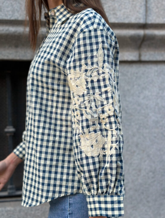 Camisa Vichy bordada Florencia azul marino - Imagen 2