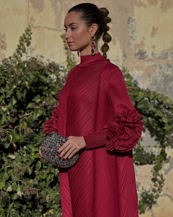 Vestido candela plisado dahlia red - Imagen 2