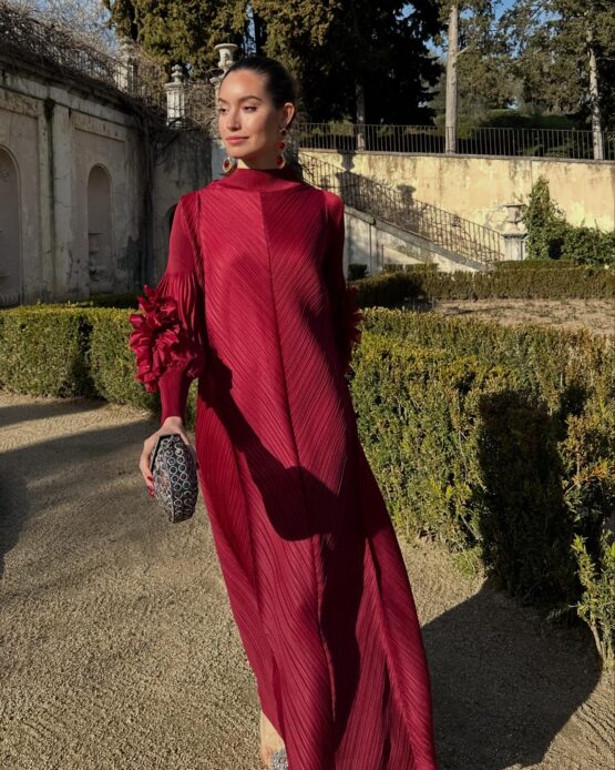 Vestido candela plisado dahlia red - Imagen 3