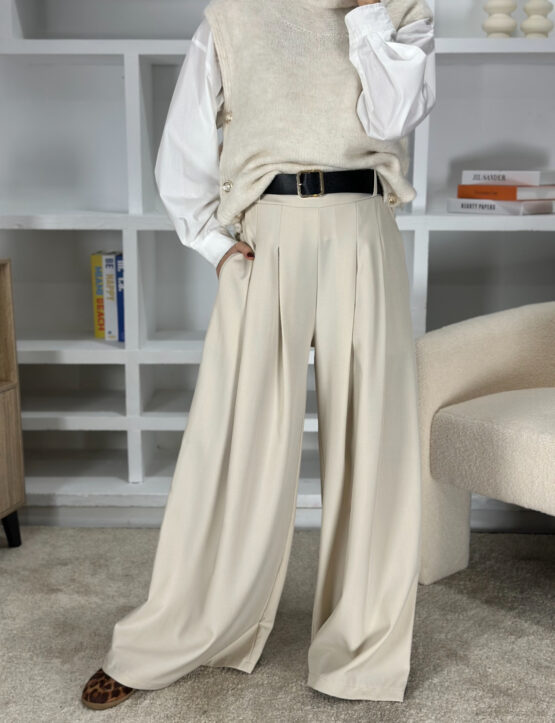 Pantalón lauren con cinto beige