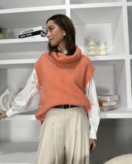 Chaleco punto botones peach