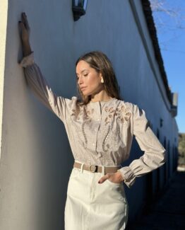 Blusa Micaela cuadro Vichy beige