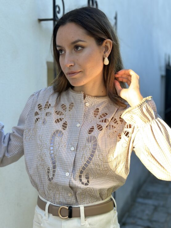 Blusa Micaela cuadro Vichy beige - Imagen 5