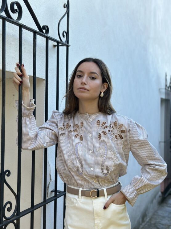 Blusa Micaela cuadro Vichy beige - Imagen 9