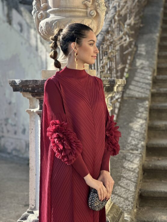 Vestido candela plisado dahlia red