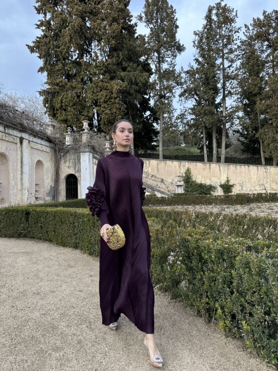 Vestido candela plisado berenjena - Imagen 4