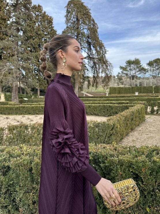 Vestido candela plisado berenjena - Imagen 3