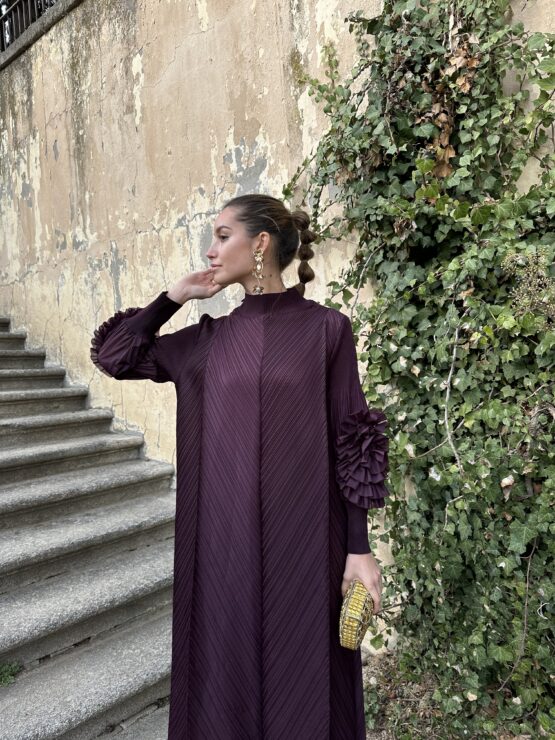 Vestido candela plisado berenjena - Imagen 6