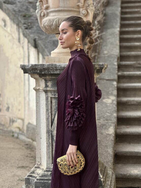 Vestido candela plisado berenjena - Imagen 2