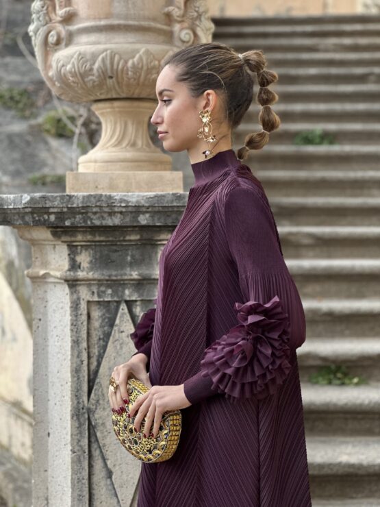 Vestido candela plisado berenjena
