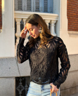 Blusa guipur Brends noir