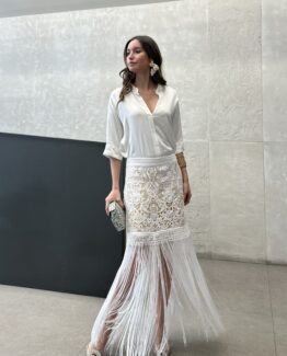 Falda Flecos ronda  white