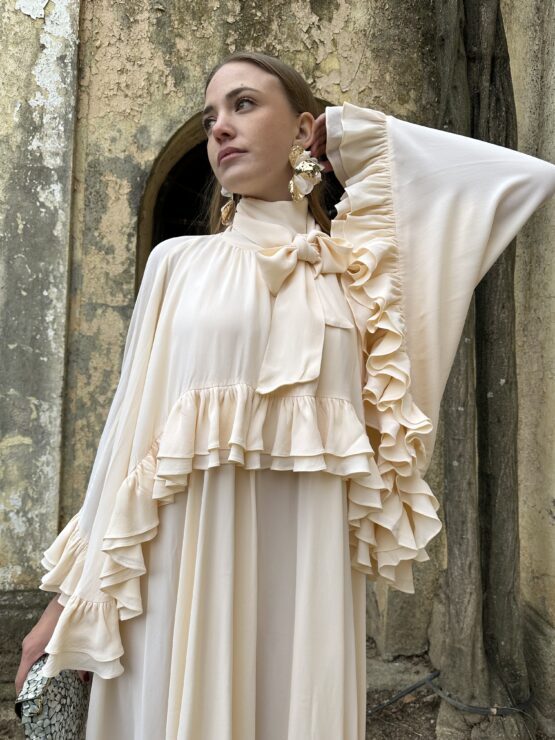 Pendiente pétalo beige Maxi - Imagen 3
