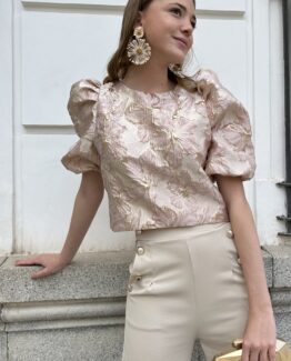 Top jacquard rocío rosa empolvado