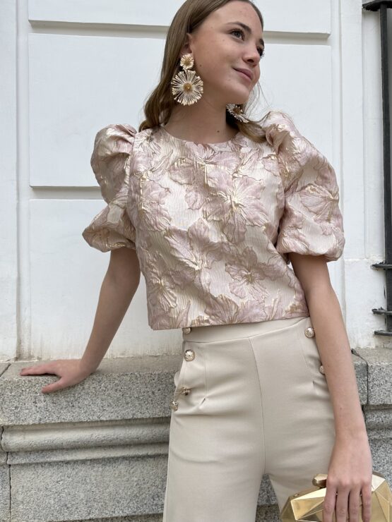 Top jacquard rocío rosa empolvado