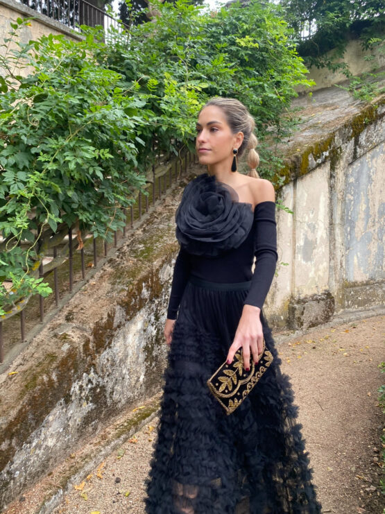 Top de punto Maxi flor black