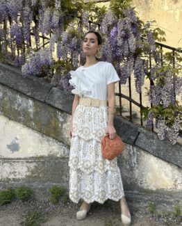 Falda Triana bordada camel