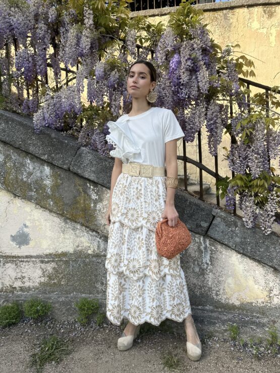 Falda Triana bordada camel