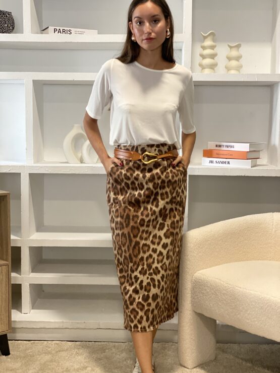 Falda Leopard camel