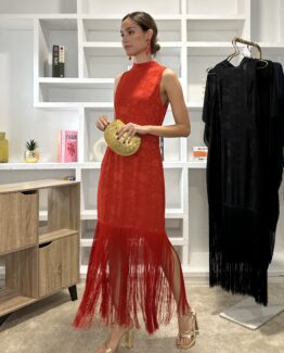 Vestido Rocio flecos rouge