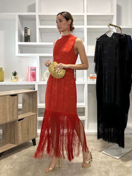 Vestido Rocio flecos rouge