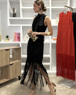 Vestido Rocio flecos noir