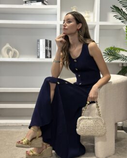 Vestido de punto Daniela azul marino