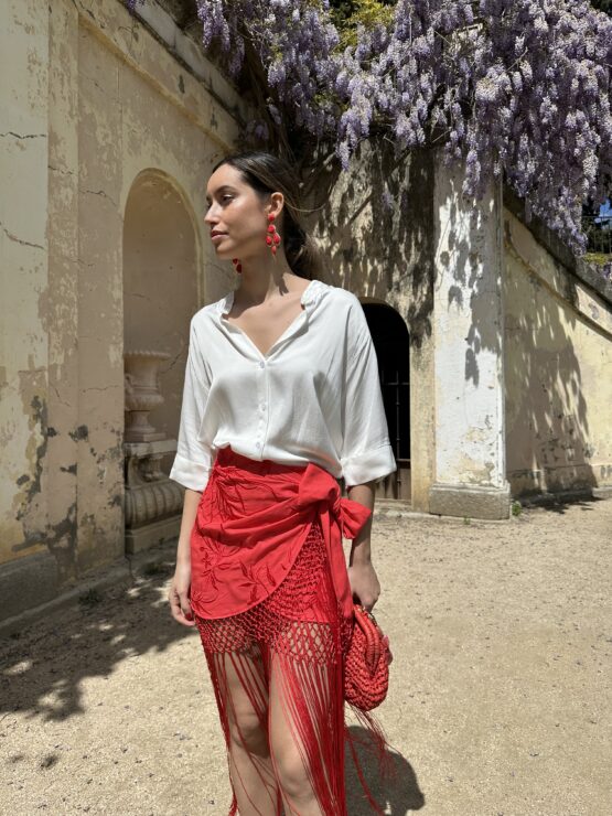 Falda mantón bordada roja - Imagen 5