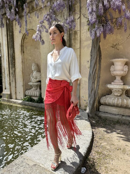 Falda mantón bordada roja