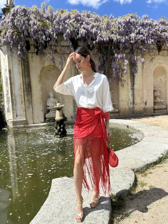 Falda mantón bordada roja - Imagen 9