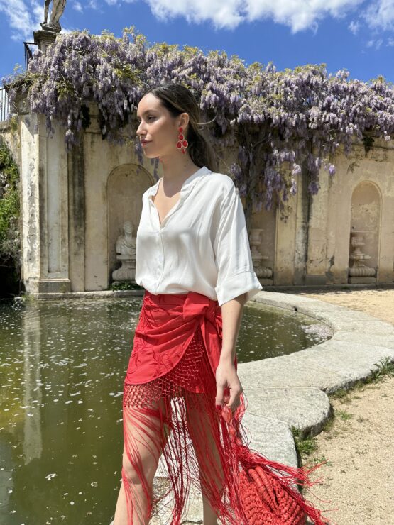 Falda mantón bordada roja - Imagen 7
