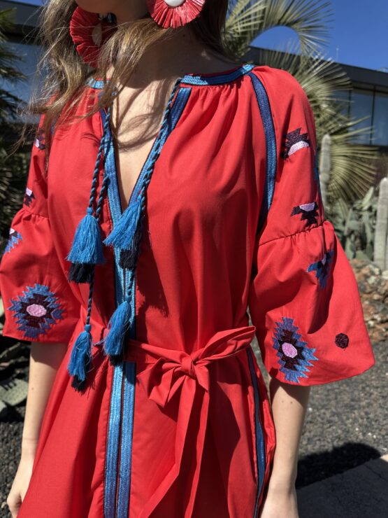 Vestido bordado Tulum rojo - Imagen 3