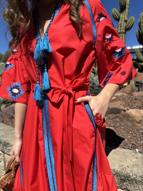 Vestido bordado Tulum rojo - Imagen 6