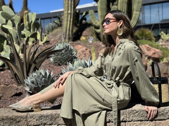 Vestido ipanema khaki cotton-lino - Imagen 8