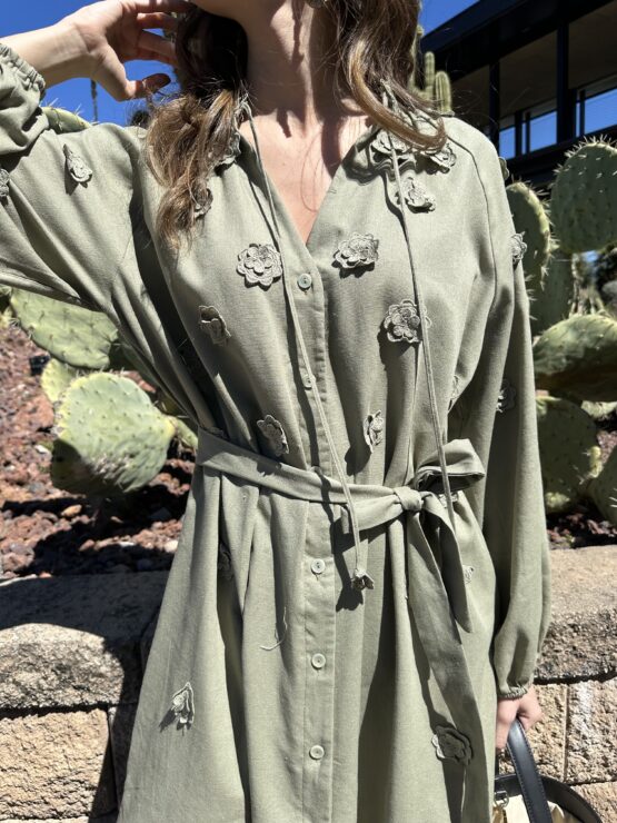 Vestido ipanema khaki cotton-lino - Imagen 6