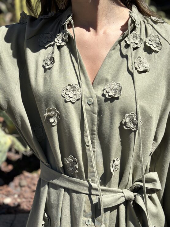 Vestido ipanema khaki cotton-lino - Imagen 3