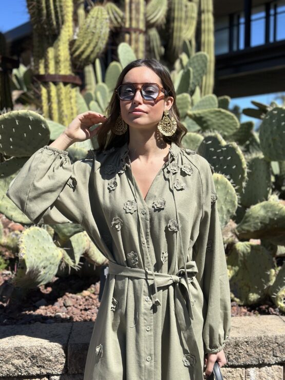Vestido ipanema khaki cotton-lino - Imagen 4