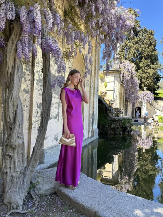 Vestido de satén Carolina buganvilla