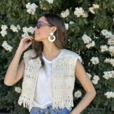 Chaleco macarena crochet beige - Imagen 4