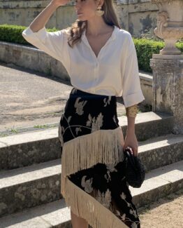 Falda Triana bordada con flecos