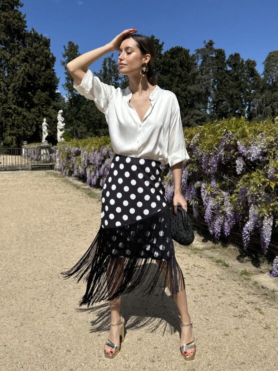 Falda lunares flecos negro