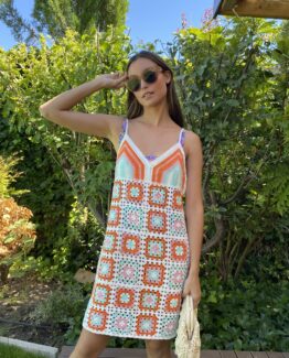 Vestido crochet patchwork Orange